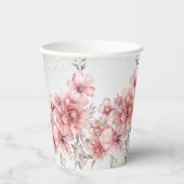 Feest Roze Waterverf Bloemen Glanzende Glitter Mod Papieren Bekers (Voorkant)