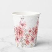 Feest Roze Waterverf Bloemen Glanzende Glitters Mo Papieren Bekers (Achterkant)