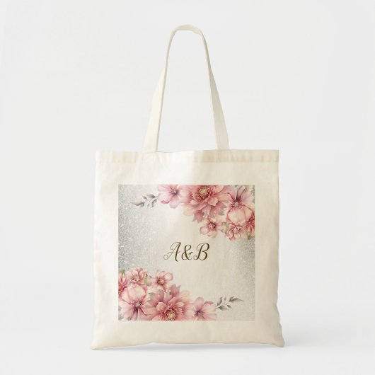 Feest Roze Waterverf Bloemen Glanzende Glitters Mo Tote Bag (Voorkant)