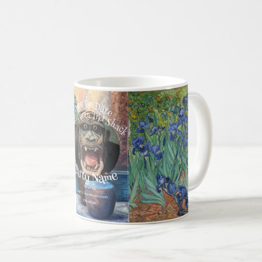 Feest Save the Date Tiki Bar Hut Shack Koffiemok (Voorkant rechts)