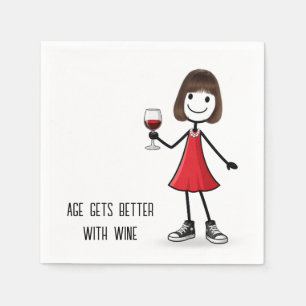 Feest Stick Figure Meisje met Wijn Glas Servet
