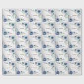 Feest Stof Blauw Aquarel Bloemen Zilver Elegant Cadeaupapier (Vlak)