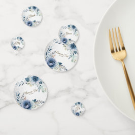 Feest Stof Blauw Aquarel Bloemen Zilver Elegant Confetti