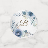 Feest Stof Blauw Aquarel Bloemen Zilver Elegant Confetti (Kleine voorkant)