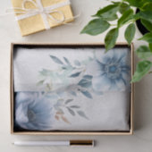Feest Stof Blauw Aquarel Bloemen Zilver Elegant Tissuepapier (Geschenk)