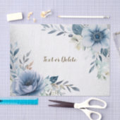 Feest Stof Blauw Aquarel Bloemen Zilver Elegant Tissuepapier (Craft)
