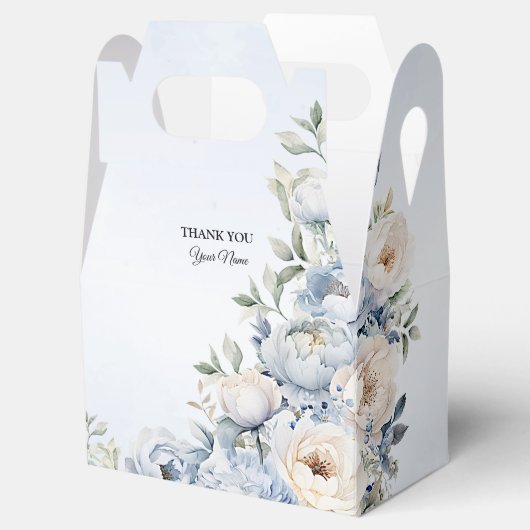 Feest Stof Blauw Aquarel Ivoor Bloemen Bladeren Bedankdoosjes (Geopend)