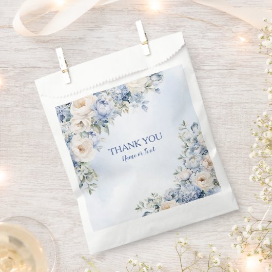 Feest Stof Blauw Aquarel Ivoorkleurige Bloemen Bla Bedankzakje (Geknipt)