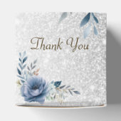 Feest Stof Blauw Waterverf Bloemen Zilver Elegant Bedankdoosjes (Bovenkant)