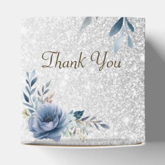 Feest Stof Blauw Waterverf Bloemen Zilver Elegant Bedankdoosjes (Bovenkant)