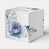 Feest Stof Blauw Waterverf Bloemen Zilver Elegant Bedankdoosjes (Achterkant)