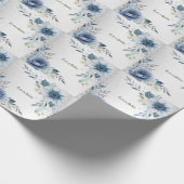 Feest Stof Blauw Waterverf Bloemen Zilver Elegant Cadeaupapier (Hoek)