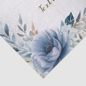 Feest Stof Blauw Waterverf Bloemen Zilver Elegant Tissuepapier (Detail)