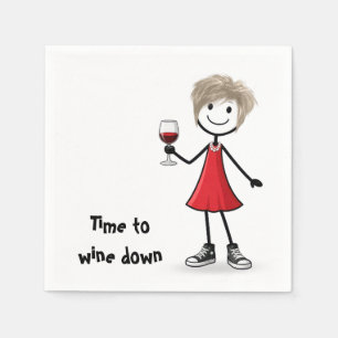 Feest Stokfiguur Meisje met Wijn Glas Servet