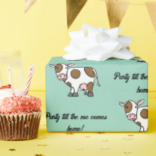 Feest tot ik Thuis Kom – Grappige Tekenfilm Koe Cadeaupapier