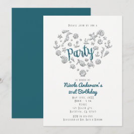 FEEST Turquoise Strand Glamour Diamanten Hart Uitn Kaart
