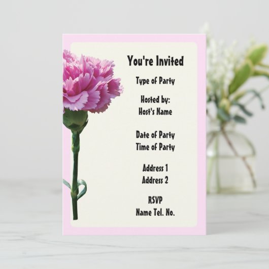 Feest Uitnodiging - Anjer Ontwerp (Staand voorkant)