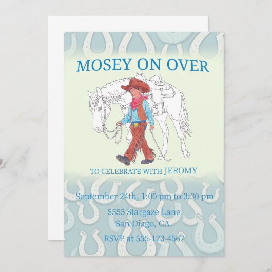 Feest Uitnodiging Cowboy en Paard (Voorkant / Achterkant)