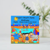 Feest Uitnodiging Verjaardag Strand Meisjes Kinder (Staand voorkant)
