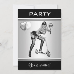 Feest Uitnodiging Zwart & Wit Stijl Pin-Up Meisje