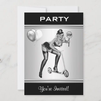 Feest Uitnodiging Zwart & Wit Stijl Pin-Up Meisje