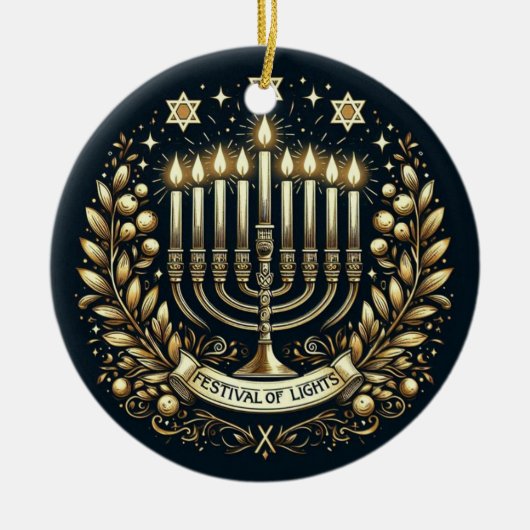 Feest van de Lichten Hanukkah Keramisch Ornament (Voorkant)