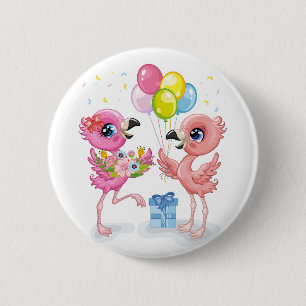 Feest van de Roze Flamingo's   Ronde Button 5,7 Cm