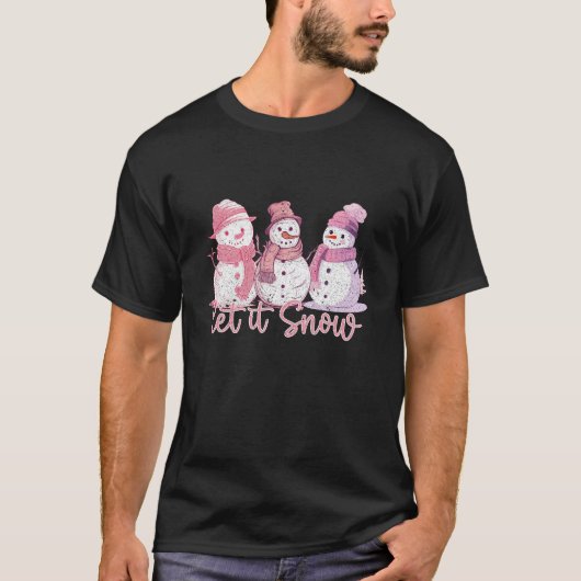 Feest van de vrolijke roze sneeuwman t-shirt (Voorkant)