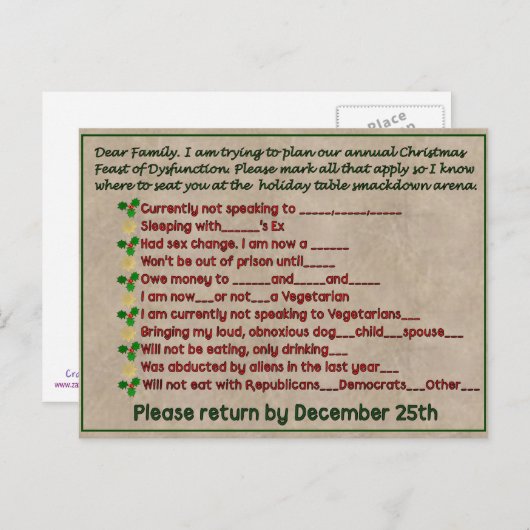 Feest van disfunctie briefkaart (Voorkant / Achterkant)