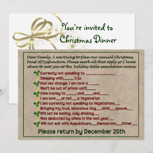 Feest van disfunctie kaart (Voorkant / Achterkant)