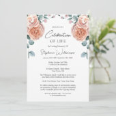 Feest van het leven Foto Peach Rozen Begrafenis Kaart (Staand voorkant)