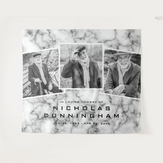 Feest van het Leven Zwart Witte Marmer Drie Foto Wandkleed (Voorkant (horizontaal))