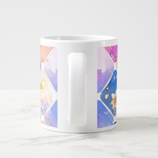 Feest van kleuren in een bloementuin grote koffiekop (Achterkant)