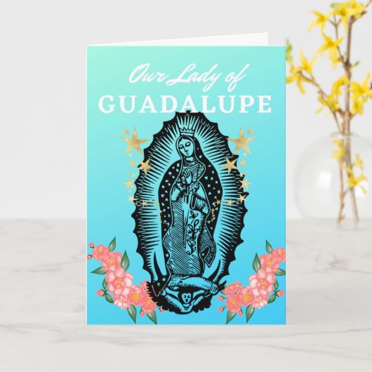 Feest van Onze-Lieve-Vrouw van Guadalupe Houtsnede Kaart (Gele Bloem)