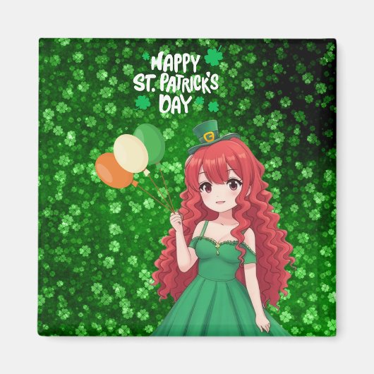 Feest van Sint-Patrick schattig, Ierse anime meid Magneet (Voorkant)