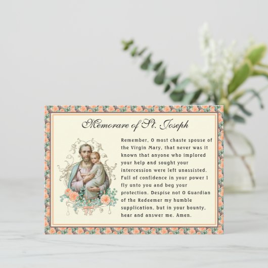 Feest van St. Jozef Katholieke Memorare Gebedskaar Kaart (Staand voorkant)