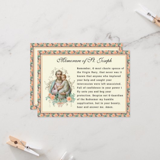 Feest van St. Jozef Katholieke Memorare Gebedskaar Kaart (Voorkant / Achterkant in situ)