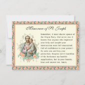 Feest van St. Jozef Katholieke Memorare Gebedskaar Kaart (Voorkant)