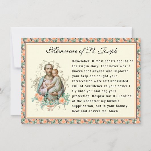 Feest van St. Jozef Katholieke Memorare Gebedskaar Kaart (Voorkant)