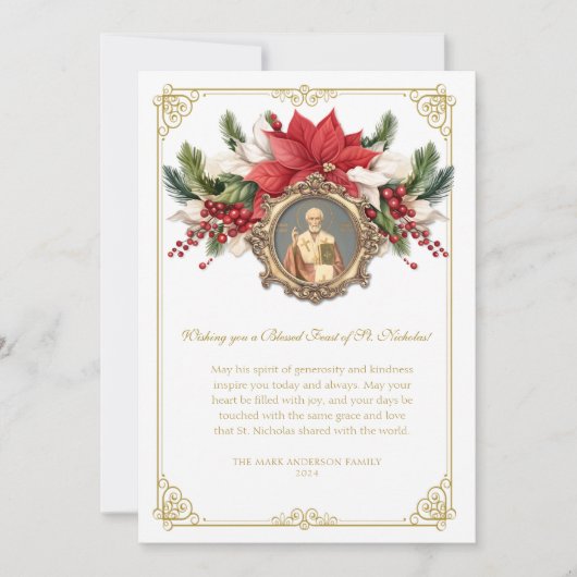 Feest van St. Nicholas Red Poinsettias Kerstmis (Voorkant)