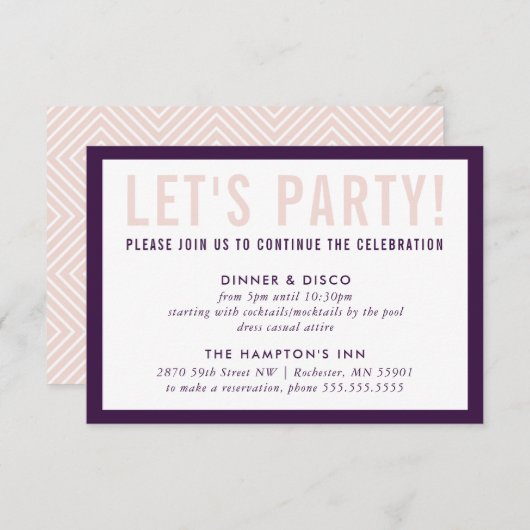 FEEST VIERING INFO moderne chique aubergine blush Kaart (Voorkant / Achterkant)