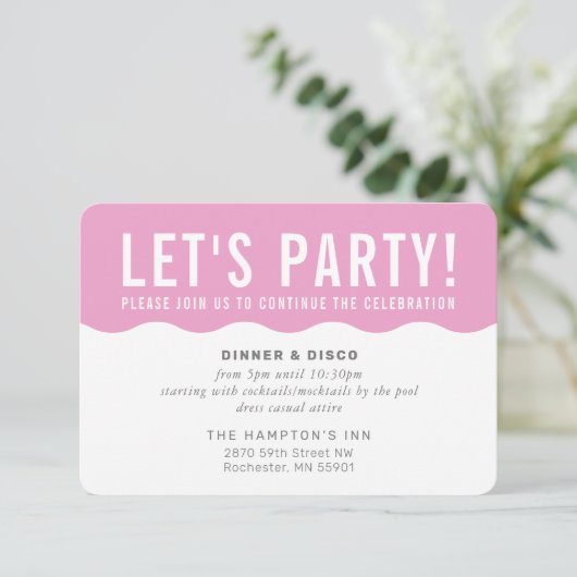 FEEST VIERING INFO moderne gewaagde golf roze Kaart (Staand voorkant)