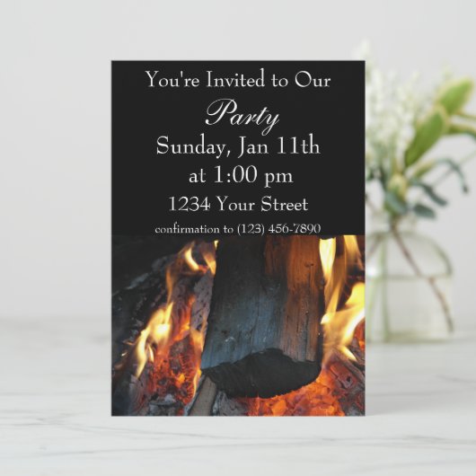Feest vlam vuur uitnodiging (Staand voorkant)