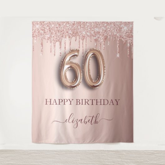 feest voor 60e verjaardag blos roze roosgoud glitt wandkleed (Voorkant)