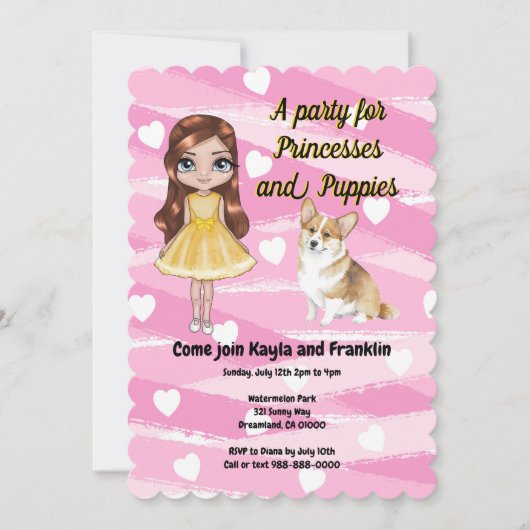 Feest voor Prinsessen en Puppies Kaart (Voorkant)