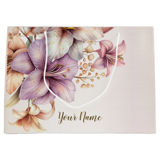 Feest Waterverf Boho Roze Bloemen Elegant Stijlvol Groot Cadeauzakje (Voorkant)