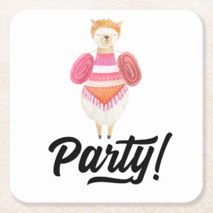 Feest! Waterverf Lama Kartonnen Onderzetters