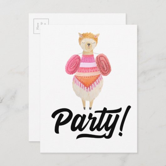 Feest! Waterverf Llama Uitnodiging Briefkaart (Voorkant / Achterkant)