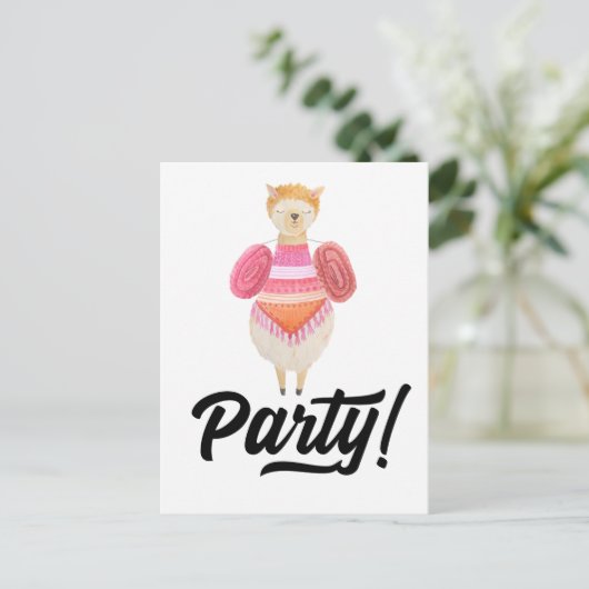 Feest! Waterverf Llama Uitnodiging Briefkaart (Staand voorkant)