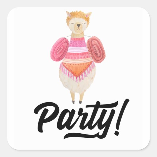 Feest! Waterverf Llama Vierkante Sticker (Voorkant)